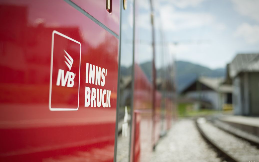 Close-up of IVB tram with IVB Innsbruck logo