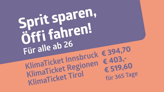KlimaTicket Innsbruck, Regionen oder Tirol