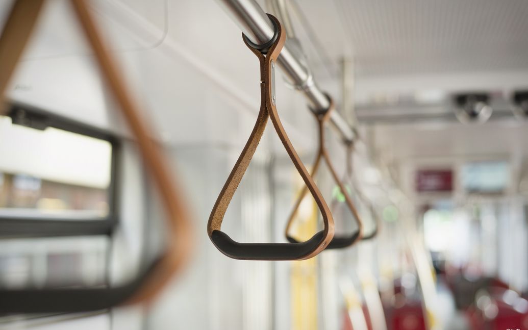 IVB tram: interior view of grab handles attached to ceiling